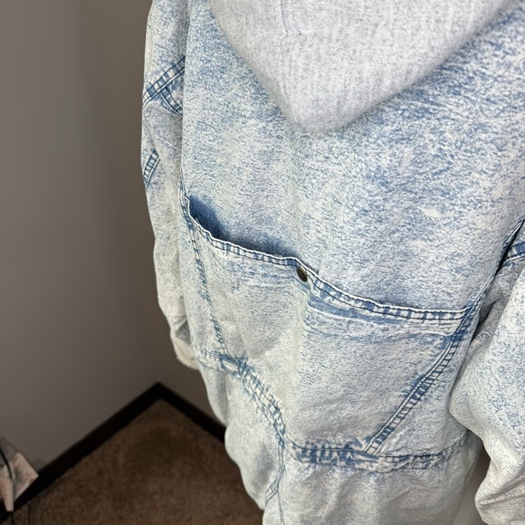 Vintage Acid Wash Denim Parka Jacket with Attached Hoodie | Size L - Picture 5 of 15